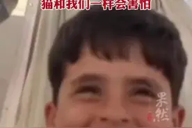 加沙男孩怀抱小猫微笑接受采访：空袭一直在持续，猫和我们一样会害怕图片