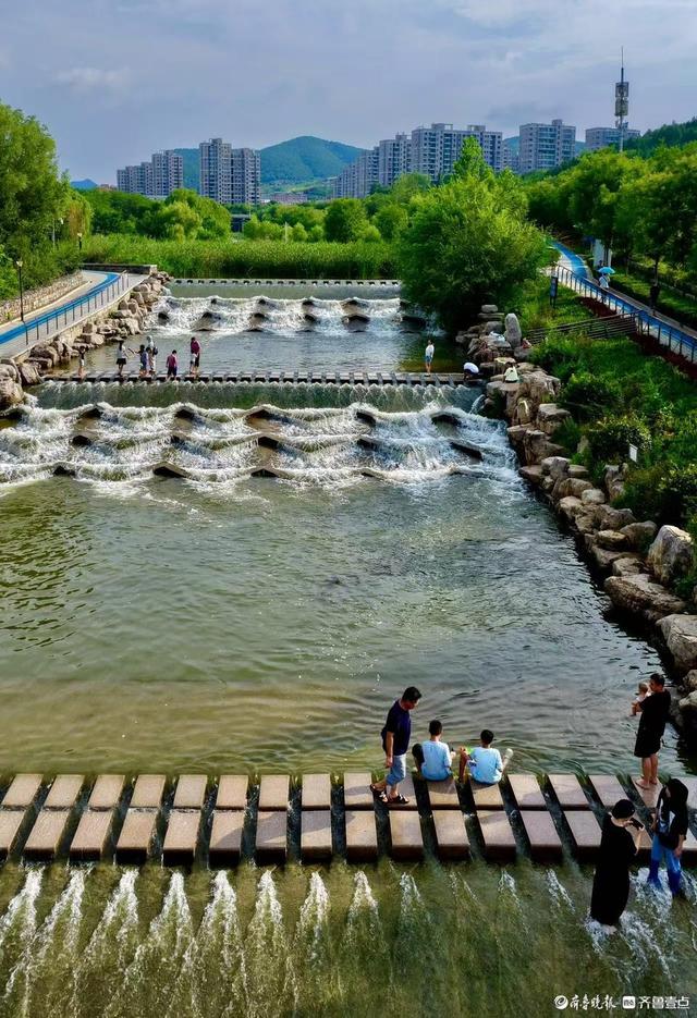 俯瞰龙鼎滨河公园，满眼翠绿清凉一夏