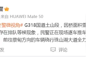 G318国道土山段因桥面积雪打滑，武汉交警：出城车辆、前往蔡甸方向的车辆请绕行图片