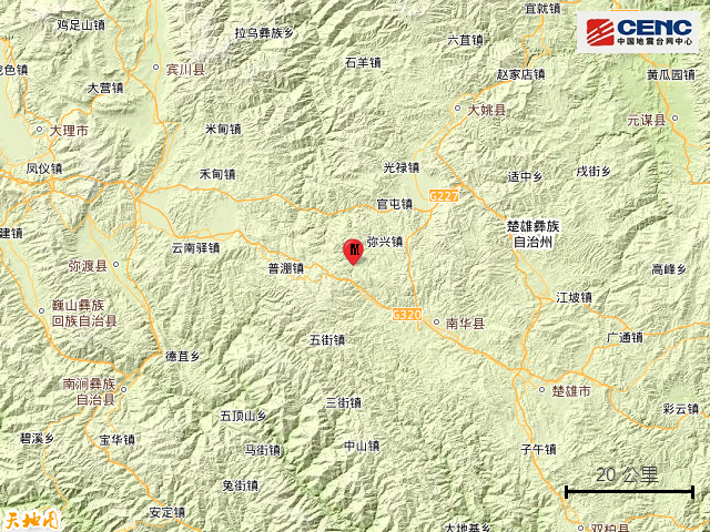 云南楚雄州南华县发生3.1级地震