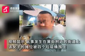 安徽一女子称交钱摆摊，却被管理人员用四个垃圾桶围住，公安已介入图片