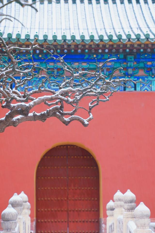 雪落天坛，红墙银装美景如画