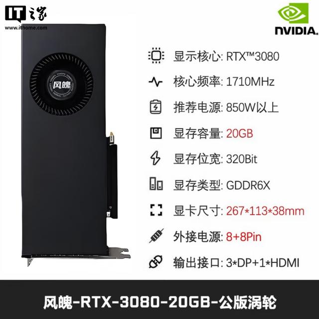 国内厂商风魄推 RTX 3080 20GB 定制显卡，2988 元起