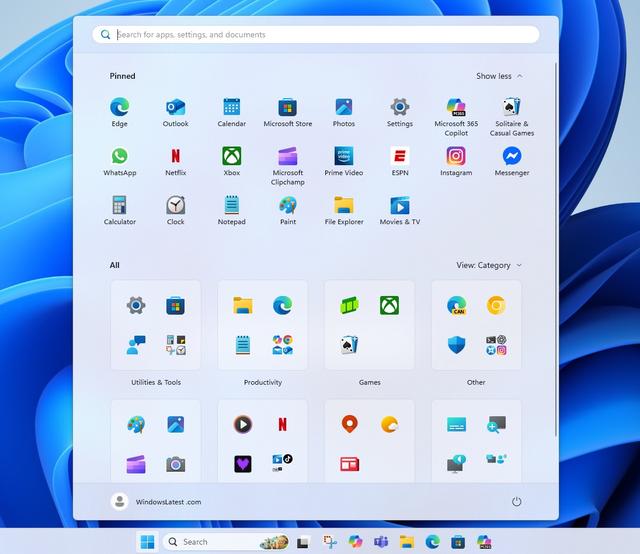 Windows 11 开始菜单使用了15MB的JSON来按类别组织程序