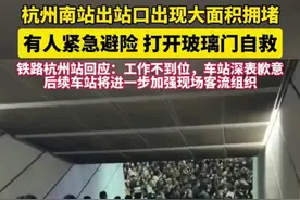 杭州南站出站口出现大面积拥堵，有人紧急避险 打开玻璃门自救，铁路杭州站回应：工作不到位，车站深表歉意，后续车站将进一步加强现场客流组织图片
