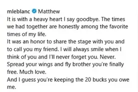 《老友记》莫妮卡乔伊悼念钱德勒：我想你得留着欠我的20美元了图片