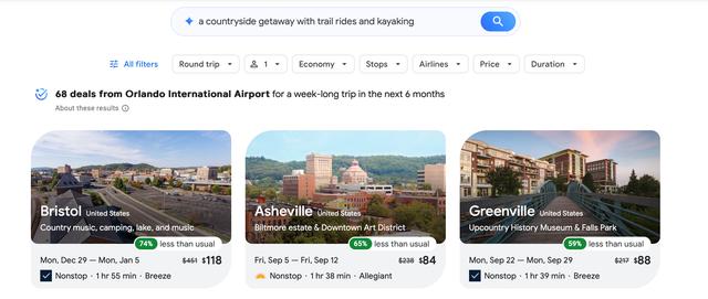 Google Flights推出基于AI的航班优惠检索功能