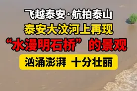 飞越泰安·航拍泰山丨泰安大汶河上再现“水漫明石桥”的景观图片