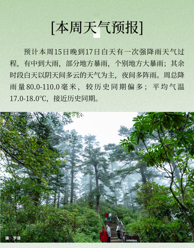 【洪雅县气象局】：瓦屋山景区（9月15日—9月21日）金秋旅游气象周预报