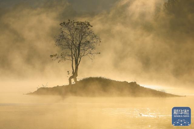 安徽黟县：冬日奇墅湖晨景如画