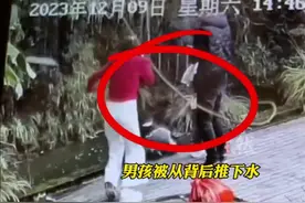 孩子突然被另一孩子从背后推下水池，一旁正打电话的妈妈一个跨步 将水里的孩子捞起。“头朝下掉进去，很自责没看护好孩子”图片
