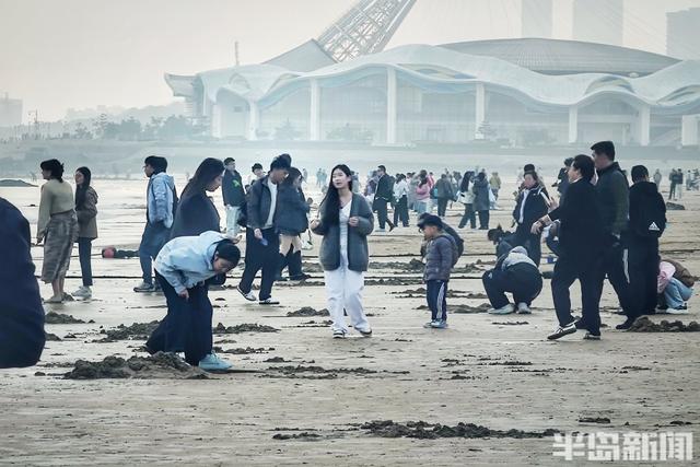 海滨雾朦胧，游客兴致浓