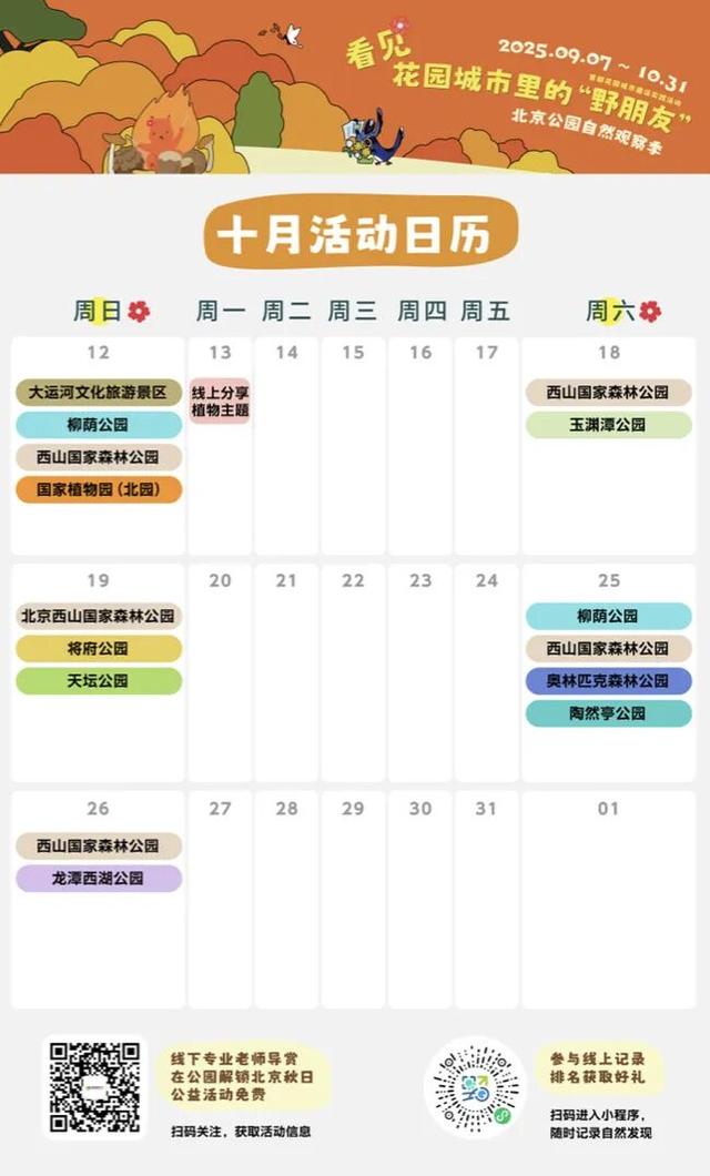 活动报名｜北京公园自然观察季10.6-10.12，公园追秋walk限时速来～