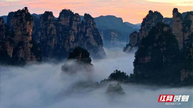 张家界鹞子寨景区：金秋日出云海同框 绘就多彩山水画卷