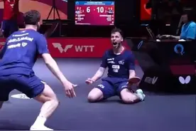 跪地庆祝致半月板受伤，法国选手退出世乒赛半决赛图片