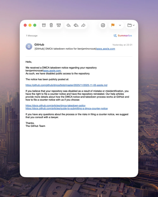 苹果因App Store前端代码泄露，向GitHub发函清理8270个仓库