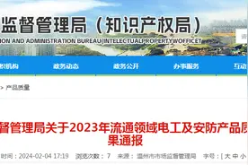 浙江省温州市市场监督管理局关于2023年流通领域电工及安防产品质量监督抽查结果通报图片