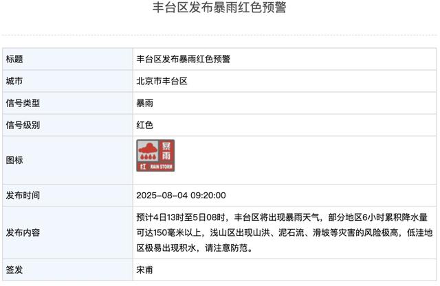 北京5区暴雨红色预警中，多个景区关闭，请非必要不外出！
