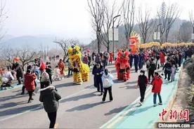 （新春走基层）鸣锣舞狮迎龙登台 成都丹景台百米长龙宴热闹开席图片