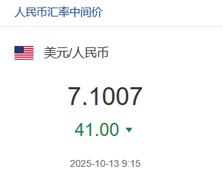 人民币对美元中间价调升41个基点