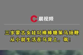 三岁蒙古女娃叼棒棒糖策马扬鞭，从小就生活在马背上，飒！视频封面