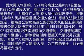 受大雾影响 新疆S21阿乌高速实行双向交通管制图片