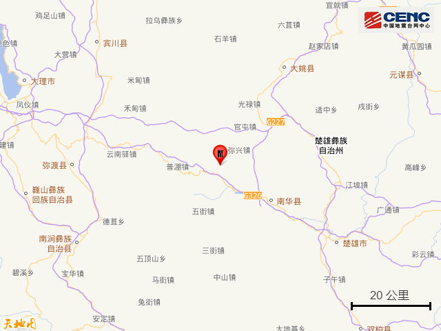 云南楚雄州南华县发生3.1级地震