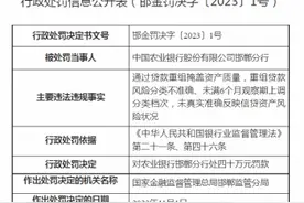 中国农业银行邯郸分行被罚40万元 通过贷款重组掩盖资产质量等图片