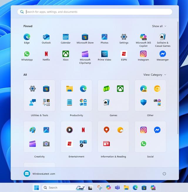 Windows 11 开始菜单使用了15MB的JSON来按类别组织程序