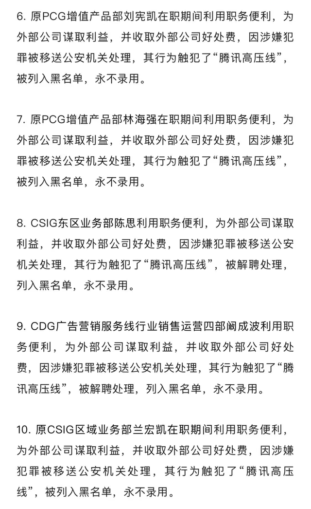 腾讯通报：90余人被解聘，20余人被移送公安机关