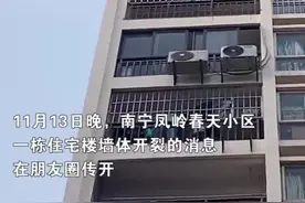 南宁一小区住宅外墙皮又双叒叕开裂，“蜘蛛人”忙着墙上画红圈图片