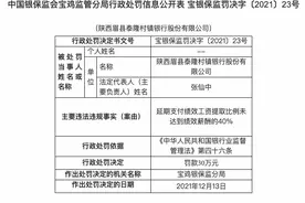 陕西眉县泰隆村镇银行被罚30万，因延期支付绩效工资提取比例未达到绩效薪酬的40%图片