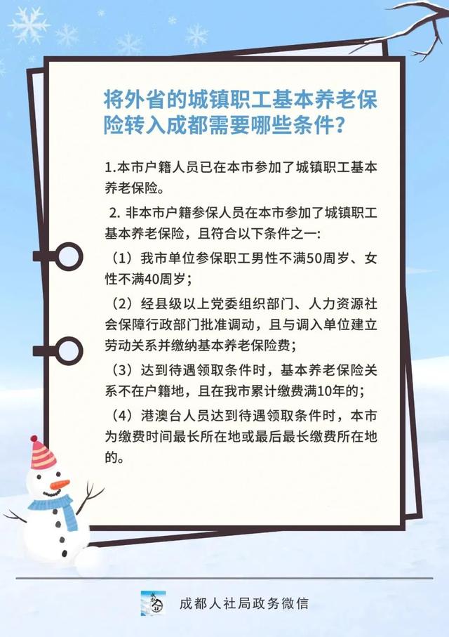 外省养老保险转入成都需要哪些条件？成都人社最新答疑