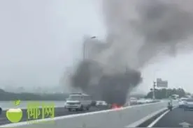 海口海秀快速路上两车追尾起火，火势凶猛浓烟滚滚……图片
