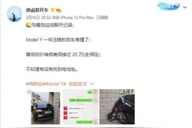 Model Y车尾撞墙维修需20万，这就是为何保费上涨？图片