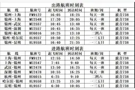 注意！锦州湾机场航班时刻表图片