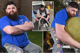 男子参加残疾人大力士赛 坐轮椅可拉动两辆10吨重卡车图片