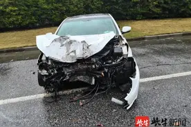 雨天行车警惕“水滑”，小伙车速太快撞烂了车头图片