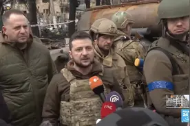 泽连斯基穿防弹衣视察布查，开战以来首次在基辅外公开现身图片