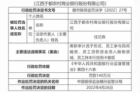 因员工参与民间融资等 江西于都农商行被罚140万图片