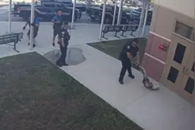 惊险！美国一近2米长鳄鱼突闯小学校园引围观，被警方捕捉后放回河中图片