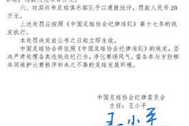 足协开出59万元罚单，中超深圳队辱骂推搡裁判被罚款图片