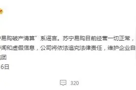苏宁易购否认破产传闻称“经营正常”，曾年亏百亿戴帽ST图片