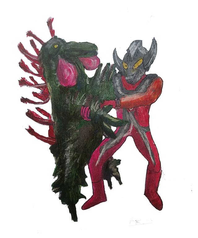 奥特曼打怪兽画画彩色（绘画奥特曼大战怪兽｜烟台中小学生才艺秀作品征集）