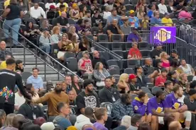 明年NBA见！文班亚马和詹姆斯、戴维斯打招呼 握手致意图片