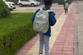 8岁盲童独自上学母亲身后默默守护：女儿很懂事也很坚强图片