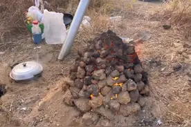 男子带娃野炊挖土灶烤地瓜：找儿时记忆，走时都清理干净了图片