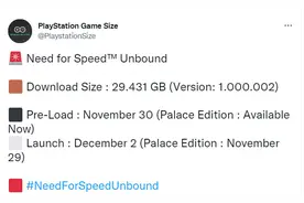 《极品飞车22》PS5版容量曝光 仅29.4GB图片