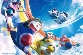 《哆啦A梦：大雄与天空的理想乡》发新海报，驾驶飞机“画彩虹”图片