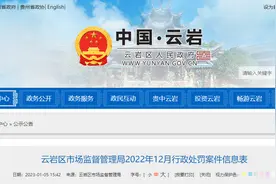贵阳市云岩区市场监督管理局公开2022年12月行政处罚案件信息图片